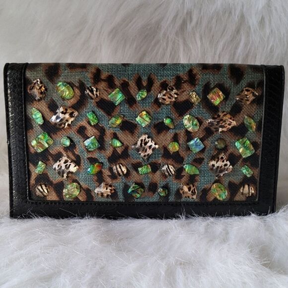 New Christian Audigier Snake Embossed Leather & Jeweled Clutch - Picture 1 of 7